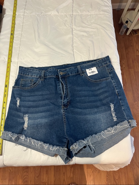 SHEIN Pants - SHEIN Distressed Dark Blue Denim Jean Shorts #33